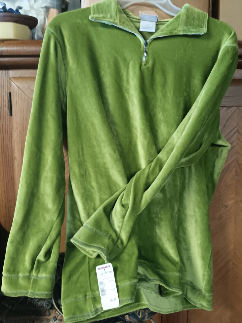 Sonoma Women's Green Velvet Half-Zip Pullover Sweater